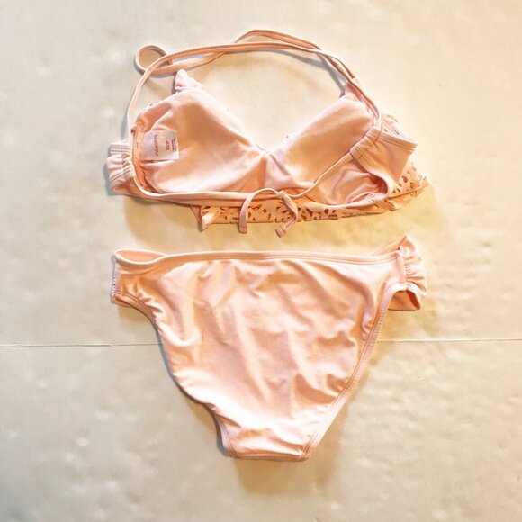 XHILERATION Pink Lace Overlay Bikini Two Piece Set Swimsuit Womens Small - Picture 3 of 10
